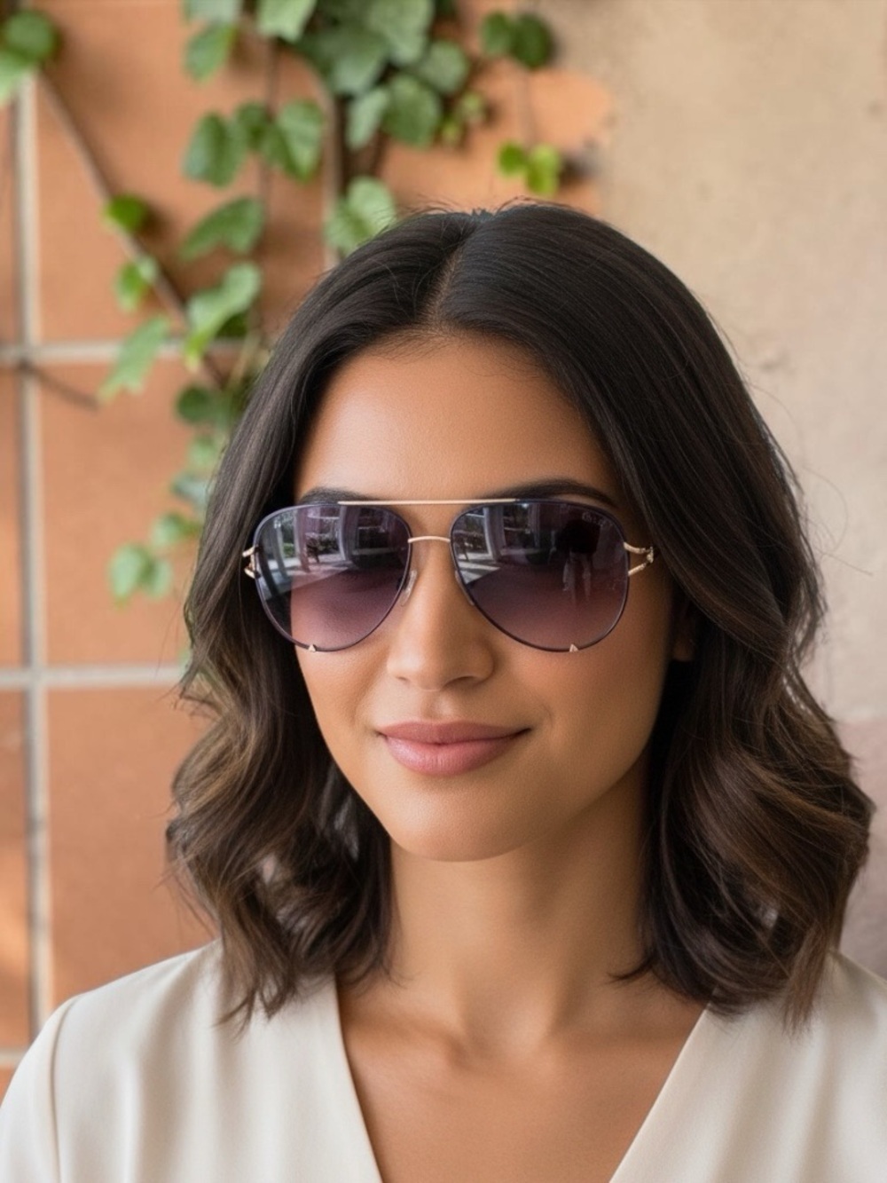 QUAY Australia Purple Gradient Aviator Sunglasses Gold Tone